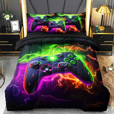 6 Pcs Full Size Bedding Set, Gaming Comforter Sets for Boys  Teens, Full Gamer
