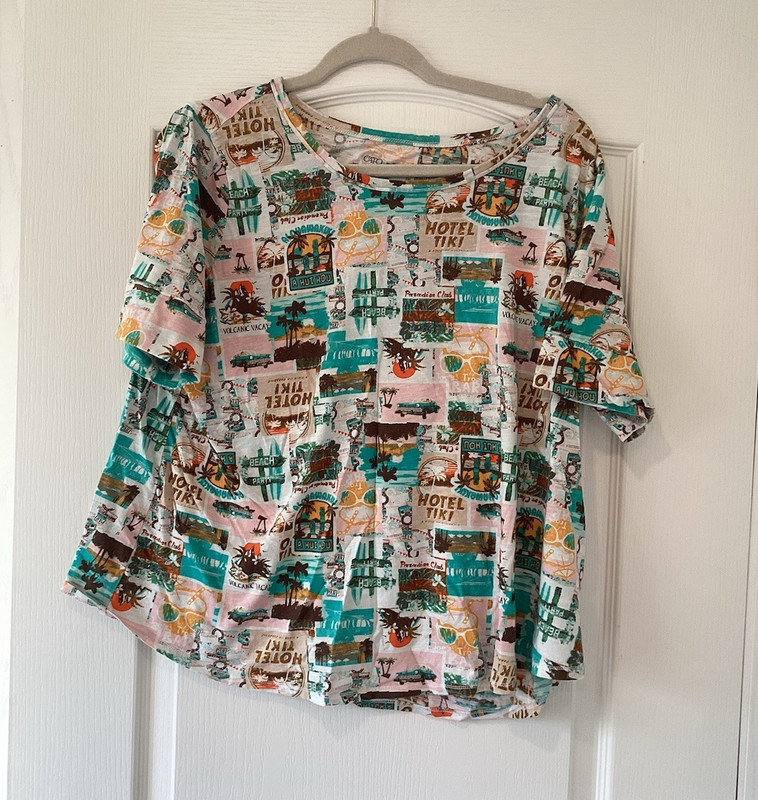 Cato Multicolor Tropical Graphic Knit T-Shirt Short Sleeve 18/20W EUC