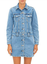 Ganni Washed Indigo Denim Mini Dress Women Size 36 US 4 Long Sleeve Scandi Cool