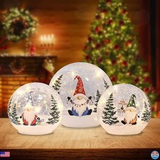 YEAHOME 3-Piece Lighted Gnome Christmas Snow Globe Set - LED Table Decorations