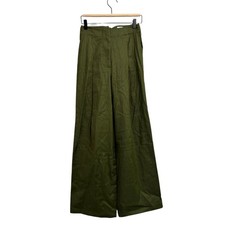 7 For All Mankind Italian Fabric Olive Green Wide Leg Linen Blend Pants Size 2