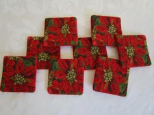 Christmas WOOL Petit Point Coaster, LOT - 8, POINSETTIA, LILLIAN VERNON, 4"