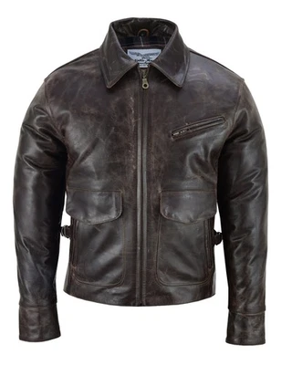 Herren Halfbelt Lederjacke US Army ausPferdeleder  braun - Bild 1 von 3