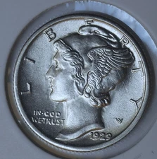1929-s . Mercury Dime . Choice BU .  Full Bands