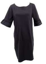 Talbots Ponte Dress Womens Medium Black Eyelet Short Sleeve Stretch Classic New