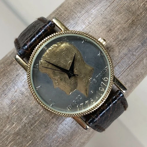 Vtg Liberty Claremont Women USA Coin Dollar Leather Manual Wind Watch 7 1/2"