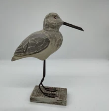 Carved Wooden Shorebird Sandpiper on Stand 9.5 inches Tall Metal Legs
