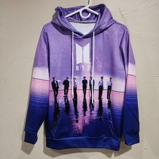 NWOT BTS Band Purple Pink Long Sleeve Hoodie Sweatshirt Water Polyester Sz 2XL
