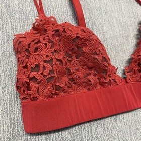 La Perla Lace Bra Bralette 36B Triangle Sheer Floral Lace Top ITALY LUXURY Red
