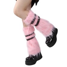 Faux Fur Fuzzy Leg Warmers with Adjustable Elastic Band, Fluffy Boot Pink a