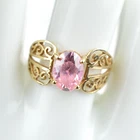 10K Yellow Gold Pink CZ Filigree Ring Size 6.5 Oval Cubic Zirconia 2g Vintage