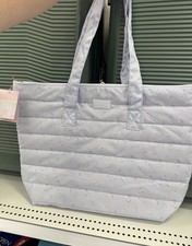 LoveShackFancy Yoobi Breezy Blue Floral Quilted/Puffer Tote Bag Double Handles