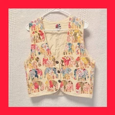 Vintage Patchwork Elephants Vest - Grandma Core Cottage Core Small