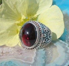 Ω Ring französische Lilie Hessonit Granat Stein des Januar Silber 925 Gr 16,8