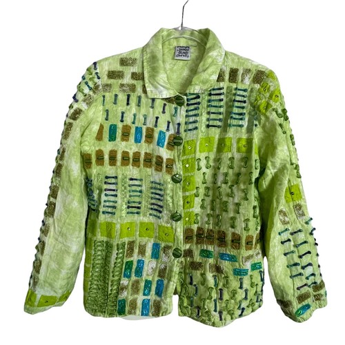 Parsley & Sage Embellished Button Up Jacket Shirt Lime Green Size S