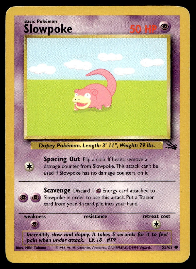 Slowpoke 55/62 Pokemon Card Fossil Common 50 HP Lightly Played K18