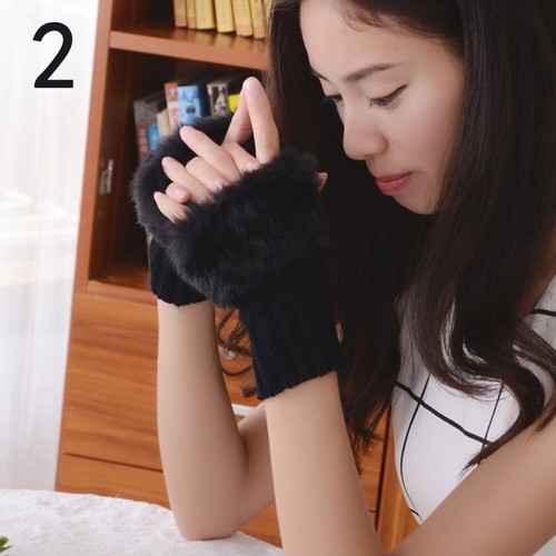 Women Winter Fluffy HalfFinger Fingerless Gloves Hand Arm Warmer Knitted Mitten☆ - Picture 7 of 22