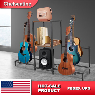 5-tier Guitar Display For Music Room Home Studio With Wooden Shelf Black
