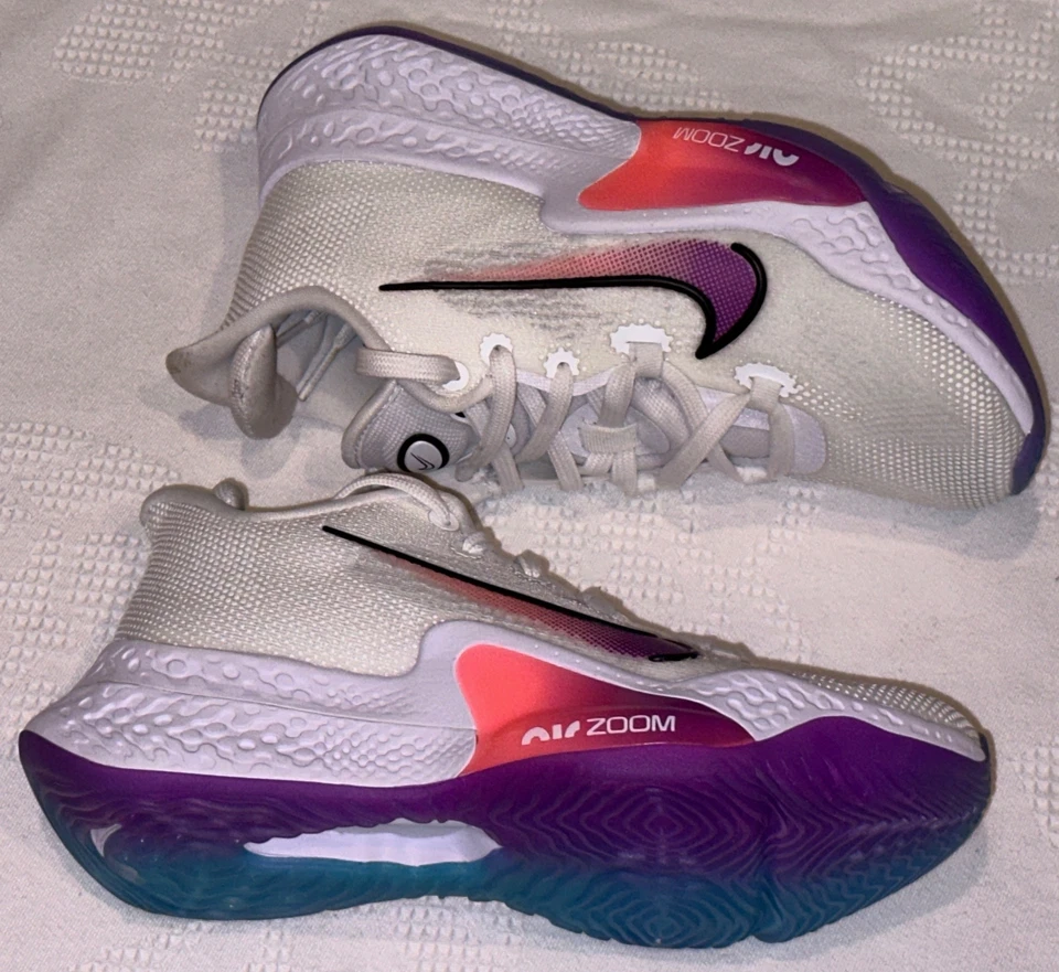 NIKE Air Zoom BB Next White Violet Crimson Basketball Shoes Sneakers Youth 4.5 - Image 3 of 4