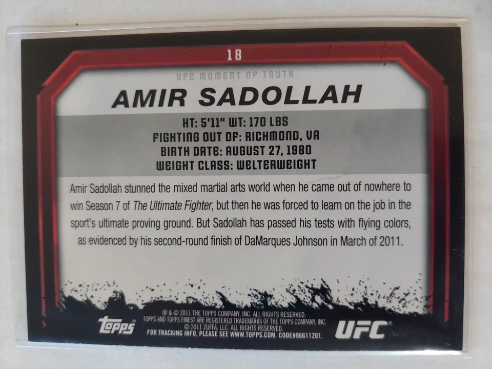 Amir Sadollah #18 2011 Topps UFC Moment of Truth Gold Parallel - Image 2 of 2