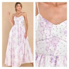 $745 New LoveShackFancy Alta Maxi Gown Dress French Lilac Purple Rhinestone 8