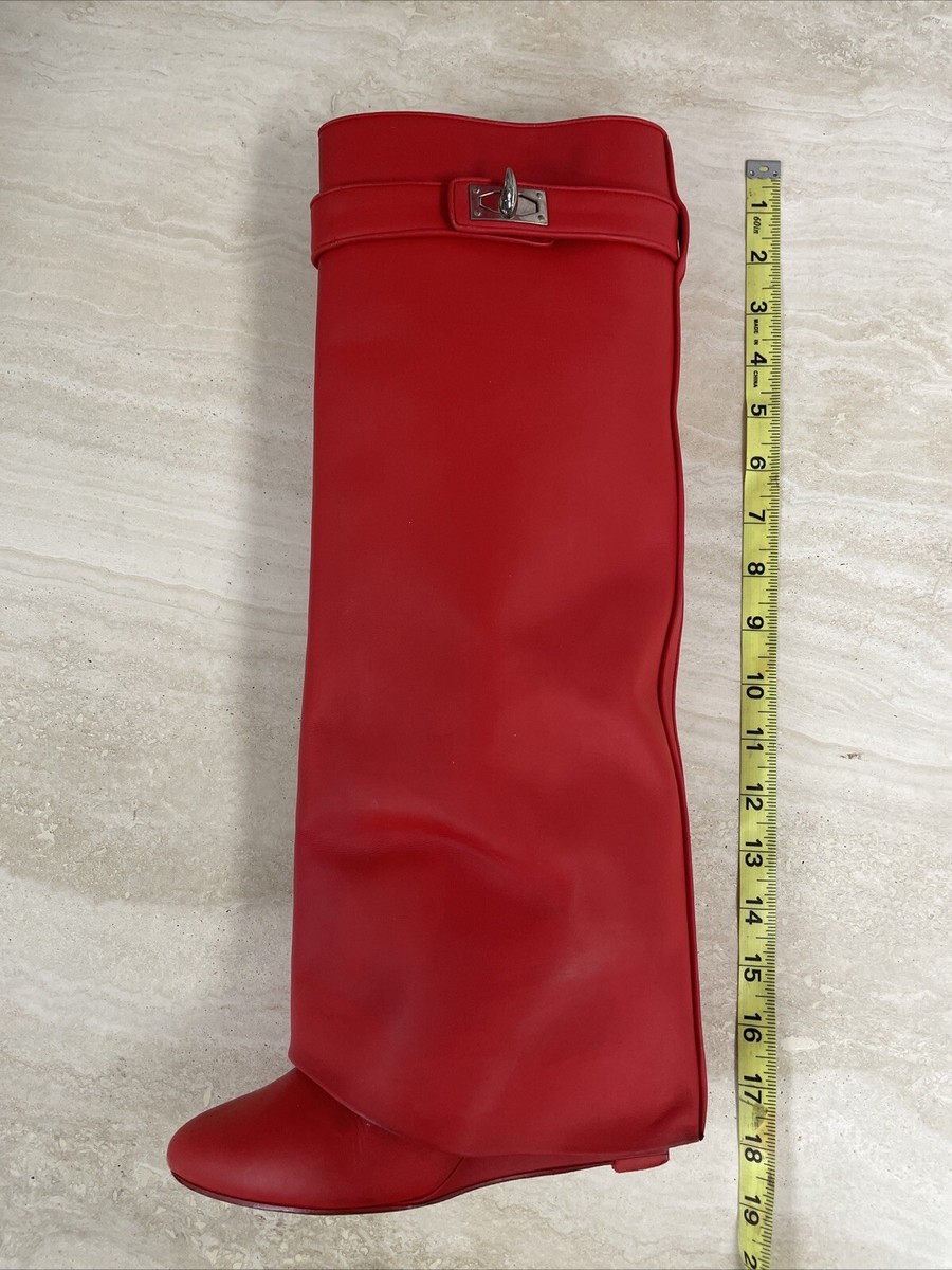 Givenchy Women Shark Lock Leather Red knee-high Boots Size 36 1/2