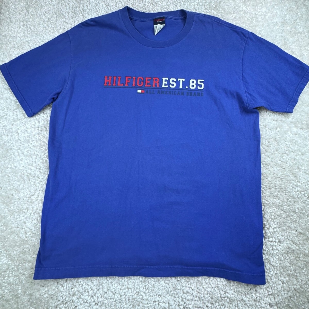 Tommy Hilfiger T-Shirt Mens Large Blue Vintage 90s Spell Out Short 