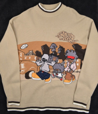 Vintage Ghetto Crew Sweatshirt Mens XXXL 52'' Beige Y2K Streetwear