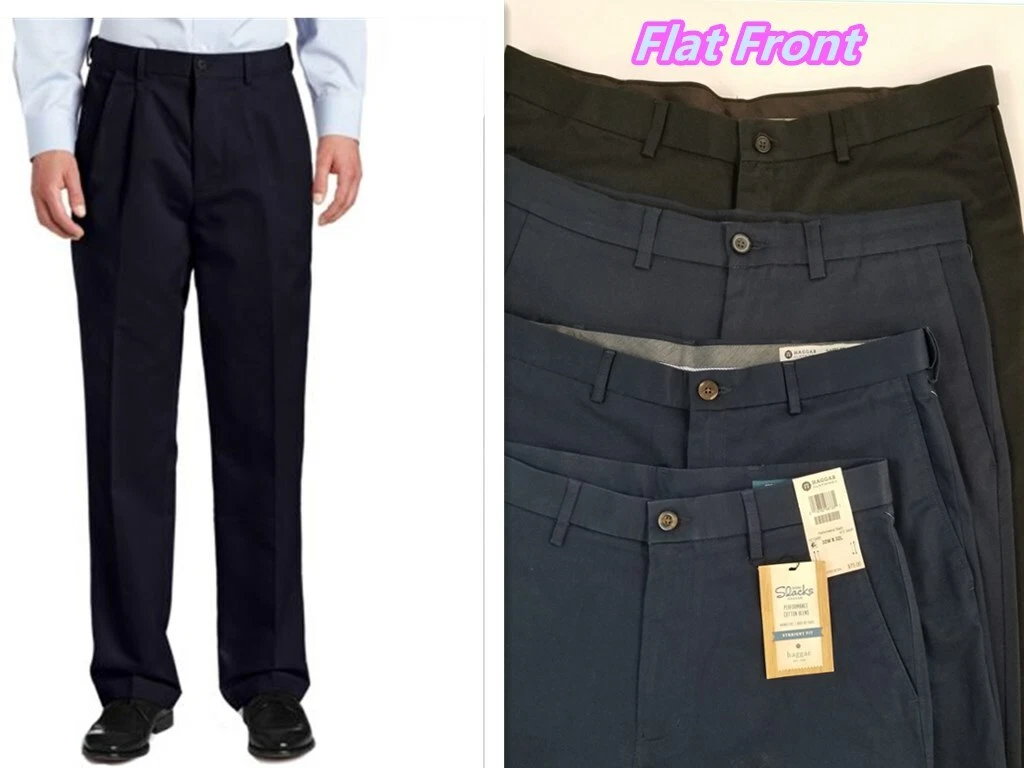 Haggar Men s Classic Straight Fit Black Blue Flat Front Pants Size 32 34 40 E
