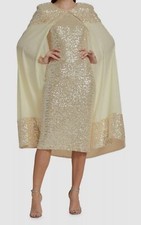  595 Badgley Mischka Women's Ivory Sequin Cape Overlay Sheath Dress Size 12