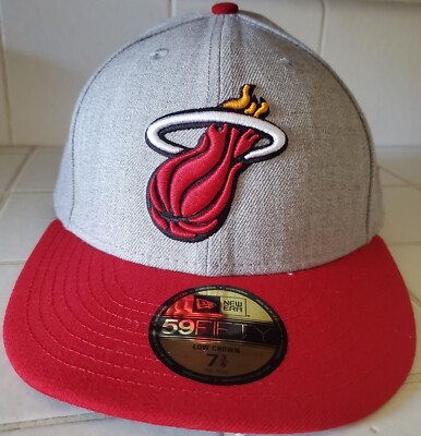 MIAMI HEAT NEW ERA 59FIFTY Fitted Hat Gray/Red 7 3/8 Low Crown Brand NEW Y2K