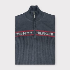 Tommy Hilfiger Sweater Youth Womens Size Large Black Ribbed Spellout Quarter Zip