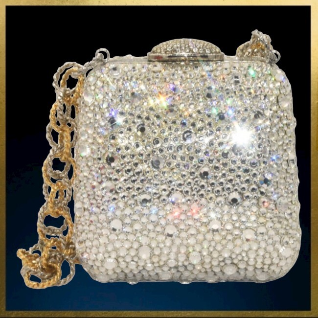 Rodo • Bolso sin asas de cristal de noche con cierre de cristal de Swarovski y correa de cadena en muy buena condición