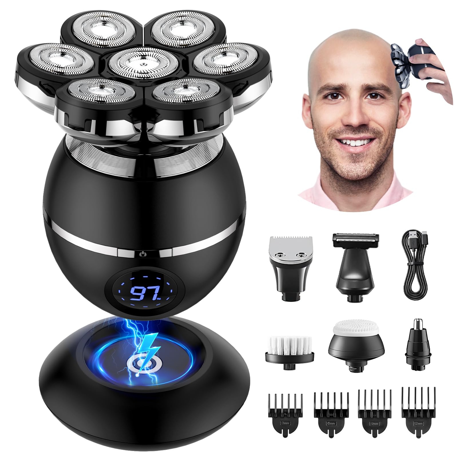 Rasoio Professionale per Testa Calva ETENTOUS - Design 7D Ergonomico