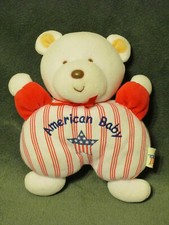 6.5" Soft Dreams AMERICAN BABY BEAR BABY RATTLE plush stuffed toy Red White Blue