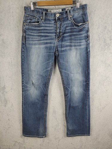 BKE Buckle Tyler Jeans Men sz 33x31 Medium Wash Straight Leg Thick Stitch