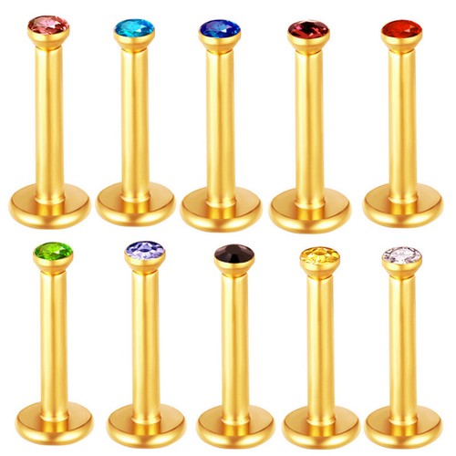10pc 16G Mixed Color Crystal Labret Internal Thread Steel Ear Stud Lip Piercing - Picture 6 of 11