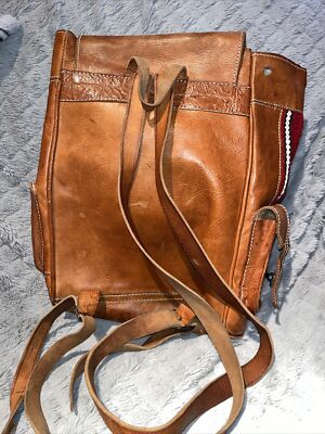 Handcrafted Moroccan Leather Bag Backpack Boho Chic Kilim Carpet Rug Handcrafted Moroccan Leather Bag Backpack Boho Kilim Wool  main image 4