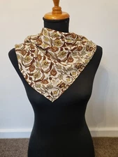 CELBIS 80cm Silk Square Scarf Tan Brown Cream White Floral