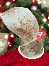 Gold Glitter Snowflake Satin Wired Edge Ribbon - 2.5  x 30 Ft Christmas Craft