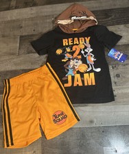 Space Jam Boys Hooded Top with Matching Shorts 2 Piece Outfit Size 6 Set