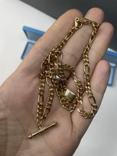 New 9ct 9k GOLD Plated 18.75" Figaro Chain 5mm T Bar Pendant Necklace 16.7g - Picture 21 of 22