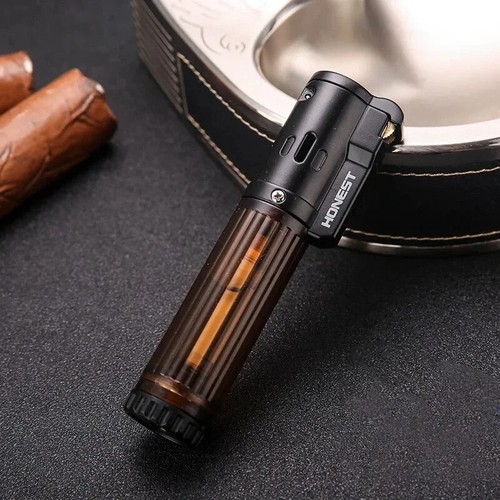 Lighter Transparent Gas Chamber Windproof Blue Flame Grinding Wheel Cigar - Picture 24 of 28