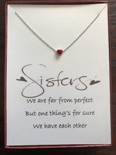 Silver Red Heart Pendant Necklace w/ poem for Sister/Friend