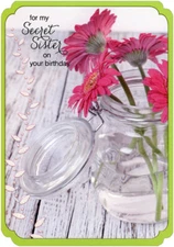 Pink Daisies in Jar Designer Greetings Secret Sister Birthday Card
