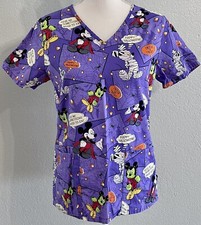 Disney Mickey Mouse HALLOWEEN Womens Scrub Top XS Nursing Uniform Pockets