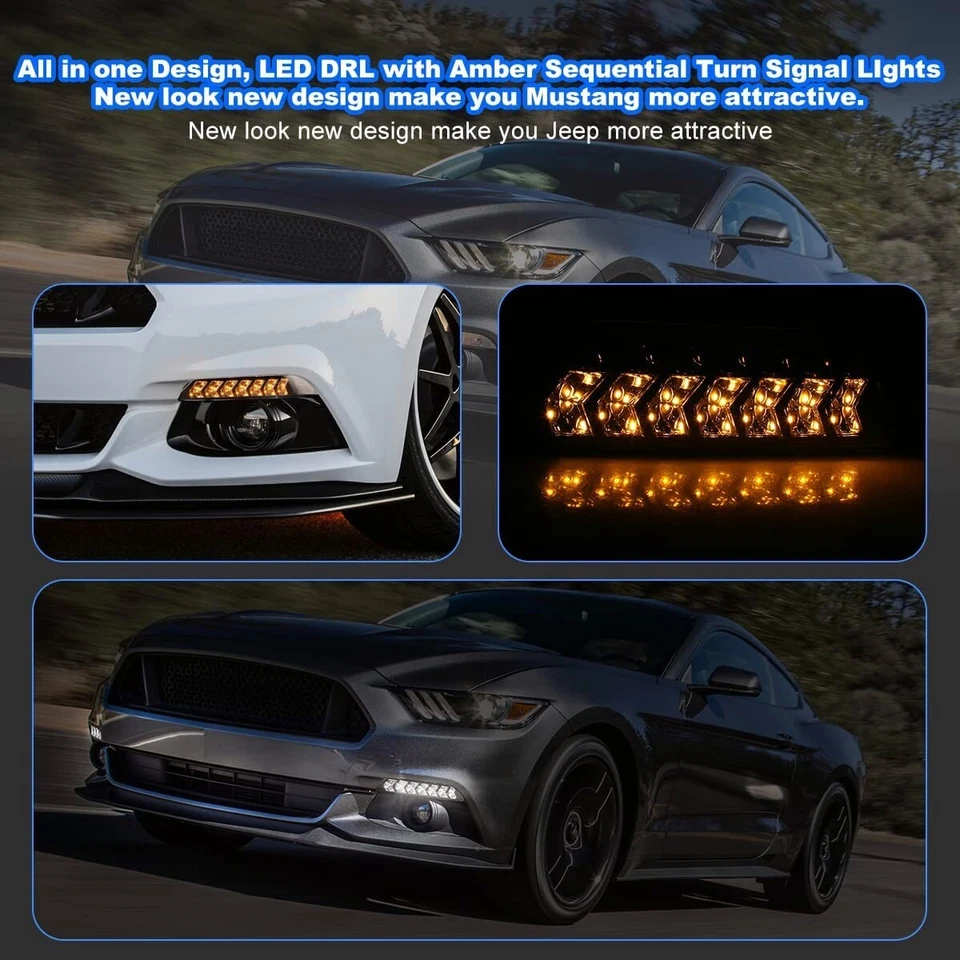 for 2015-2017 Ford Mustang Fog Lights LED DRL Sequential Signals Left & Right - Image 3 of 4