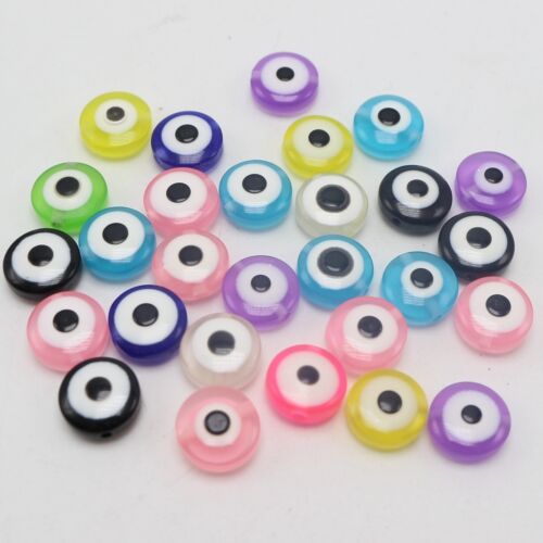 100 Mixed Colour Acrylic Kabbalah Evil Eye Coin Rondelle Beads 10X5mm 8X5mm - Picture 1 of 9