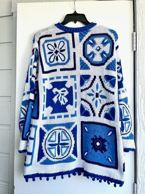 Patchwork Blue Pattern Sweater - image 5
