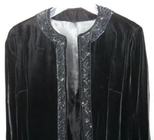 Vintage 1960s Custom Made BLACK VELVET JACKET, Sequin Trim, Long Dress Coat